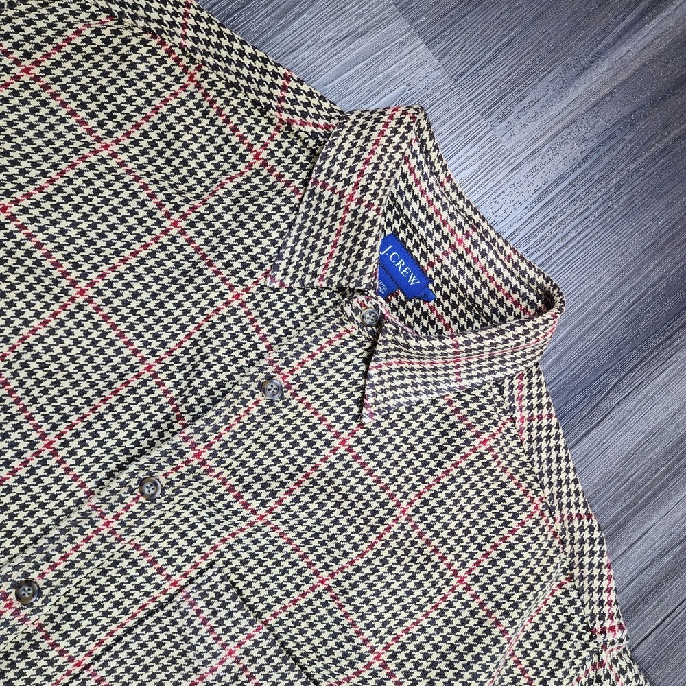 Vintage J Crew Shirt Men Large Oarsman Glen Check 100% Cotton Houndstooth Cotton